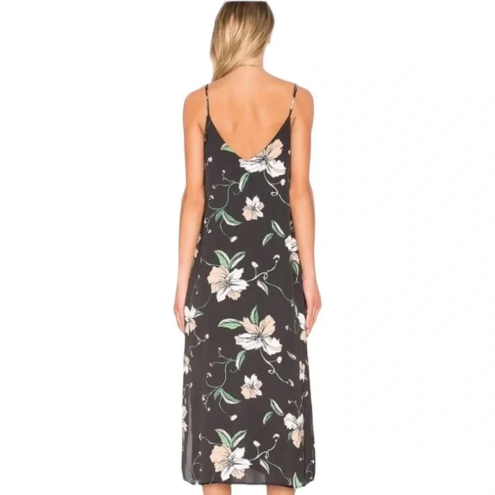Bardot Black Hibiscus Floral Button Front Satin Midi Slip Dress Size 4